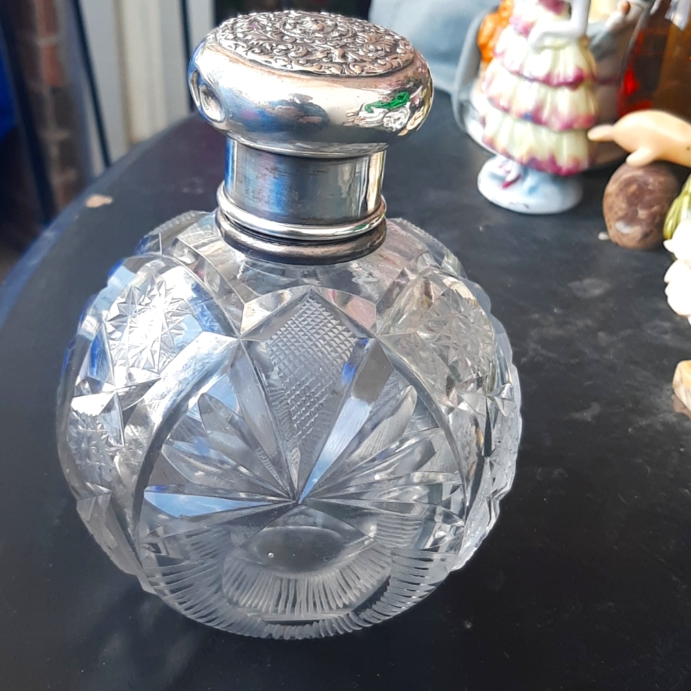 Antique Spanish sterling cut crystal perfume bottle